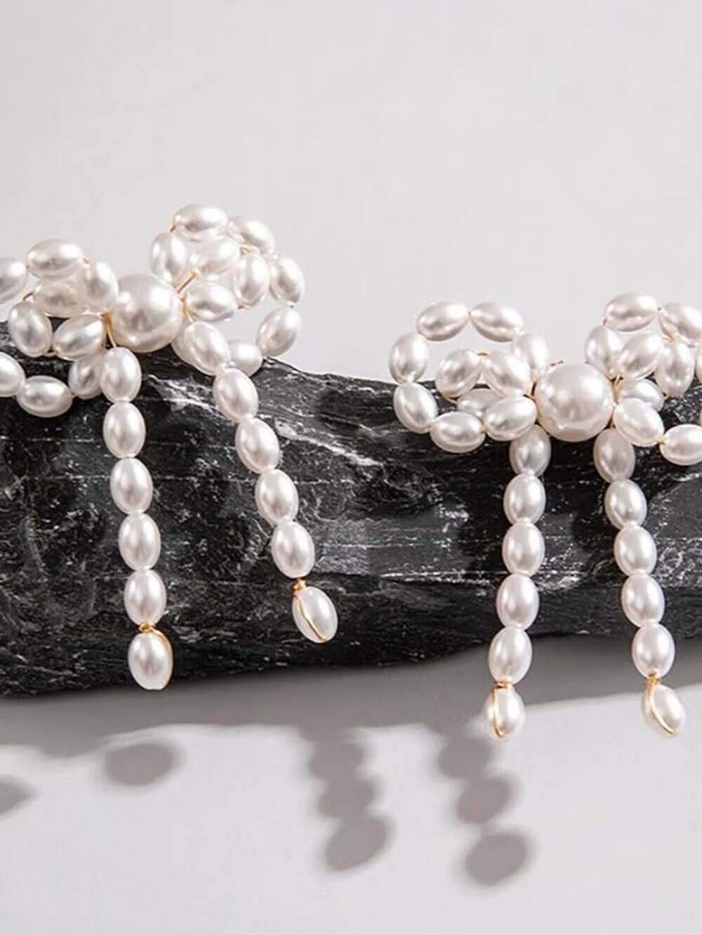 Pearl Bow Drop Earrings Pearl Beaded Dangle Statement